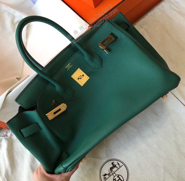 Hermes女包 愛馬仕Birkin Hermes鉑金包 togo小牛皮 孔雀綠 金銀扣 Hermes手提女包  am1830